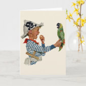 Vintages Kind, Junge Pirat Parrot Bird Karte (Gelbe Blume)