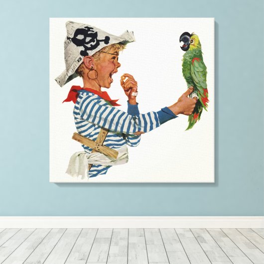 Vintages Kind, Junge Pirat Parrot Bird Leinwanddruck (Insitu (Holzboden))