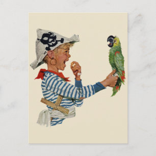 Vintages Kind, Junge Pirat Parrot Bird Postkarte
