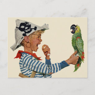 Vintages Kind, Junge Pirat Parrot Bird Postkarte