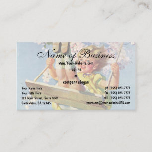 Vintages Kind, Mädchen schwingen auf einem Baum Sc Visitenkarte