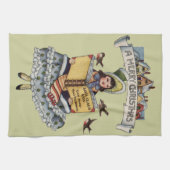 Vintages Kind mit dem Weihnachtsmann buchen Geschirrtuch (Horizontal)