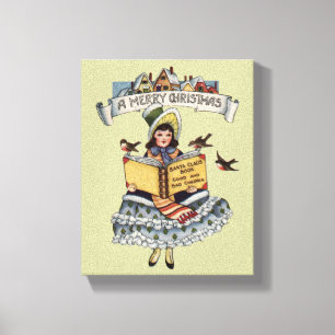 Vintages Kind mit dem Weihnachtsmann buchen Leinwanddruck