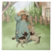 Vintages Kind mit frischen Hunden Fliese (Vorderseite)