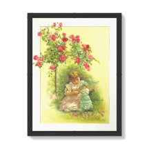 Vintages Kind mit Puppe und Rose Storybook Seite