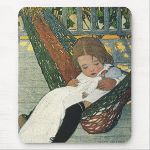 Vintages Kind mit Puppe von Jessie Willcox Smith Mousepad