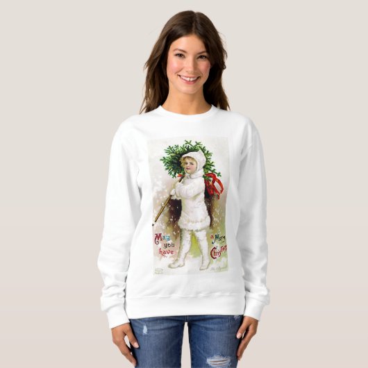 Vintages Kind mit Weihnachtsbaumurlaub Sweatshirt (Vorne ganz)