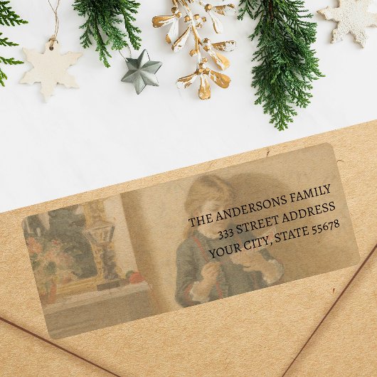 Vintages Kind mit Weihnachtsgrüßzeichen
