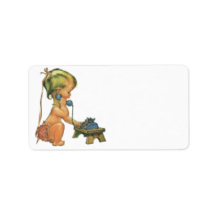 Vintages Kind Niedlich Blond Girl spricht auf Spie Adressaufkleber