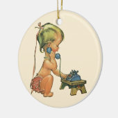 Vintages Kind Niedlich Blond Girl spricht auf Spie Keramik Ornament (Links)
