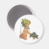 Vintages Kind Niedlich Blond Girl spricht auf Spie Magnet (Vorderseite/Rückseite)