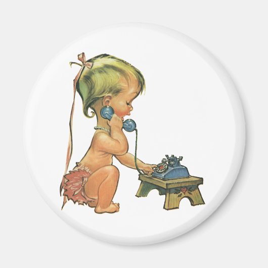 Vintages Kind Niedlich Blond Girl spricht auf Spie Magnet (Vorne)