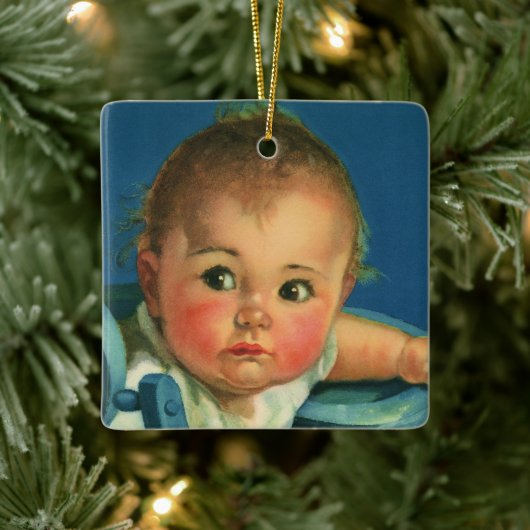 Vintages Kind, Niedliches Baby oder Mädchen im Hoc Keramikornament (Baum)