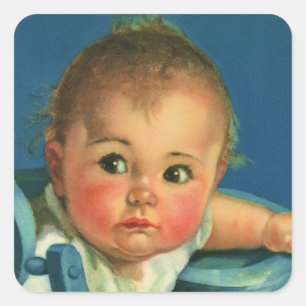 Vintages Kind, Niedliches Baby oder Mädchen im Hoc Quadratischer Aufkleber
