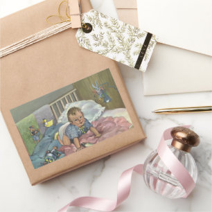 Vintages Kind, Niedliches Baby-Spielen in der Kind Rechteckiger Aufkleber