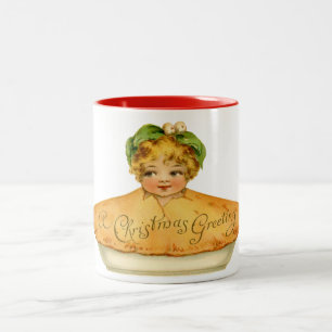 Vintages Kind und Kuchen Zweifarbige Tasse