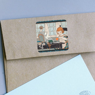 Vintages Kind Valentine Quadratischer Aufkleber