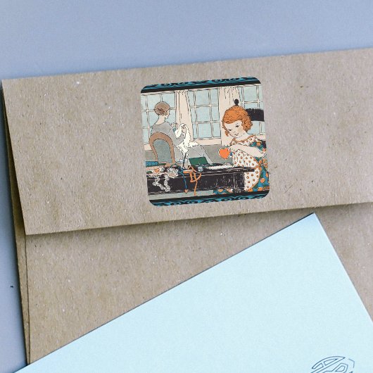 Vintages Kind Valentine Quadratischer Aufkleber