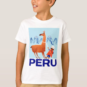 Vintages Kinder-und Lama-Peru-Reise-Plakat T-Shirt