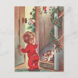Vintages Kinder-und Welpen-Weihnachten Themed Feiertagspostkarte