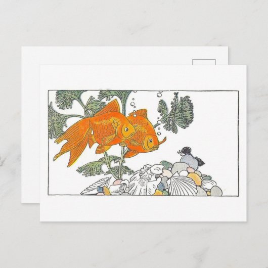 Vintages Kinderbuch Illustration Goldfish Postkarte (Vorne/Hinten)