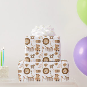 Vintages Kinderspielzeug, Löwe, Bär, Rockpferd Geschenkpapier