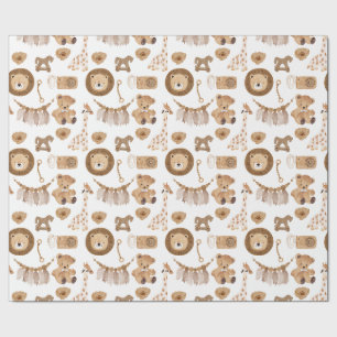 Vintages Kinderspielzeug, Löwe, Bär, Rockpferd Geschenkpapier