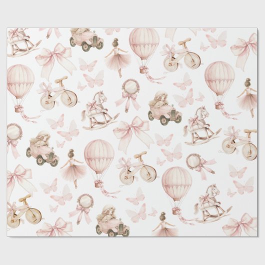 Vintages Kinderzimmer Pink Girl Geschenkpapier (Flach)