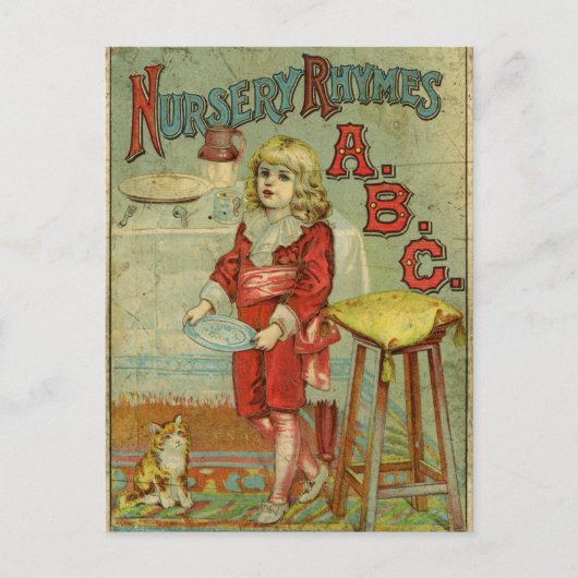 Vintages Kinderzimmer Rhymes ABC Kinderbuchabdecku Postkarte (Vorderseite)