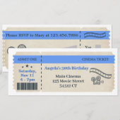 Vintages Kinoticket Geburtstagseinladung Einladung (Vorne/Hinten)