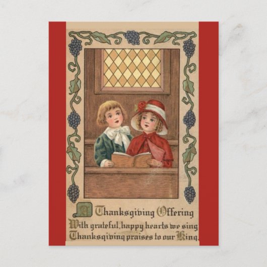 Vintages Kirchengebet mit Erntedank Postkarte (Vorderseite)