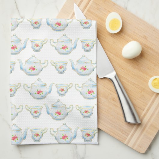 Vintages Kitsch Teekessel- und Teekopfmuster Geschirrtuch (Viertel Falte)