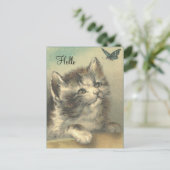 Vintages Kitten beim Butterfly - Postkarte (Stehend Vorderseite)