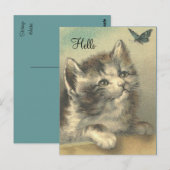 Vintages Kitten beim Butterfly - Postkarte (Vorne/Hinten)