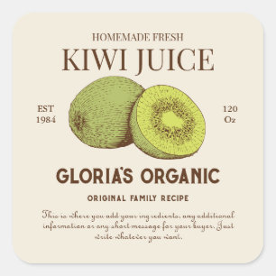 Vintages Kiwi-Fruchtsaft-Etikett Quadratischer Aufkleber