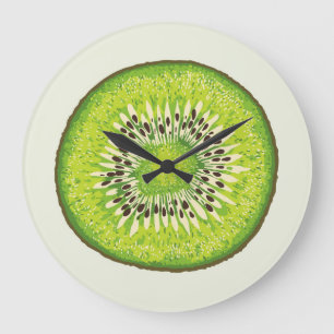 Vintages Kiwi-Slice-Muster. Große Wanduhr