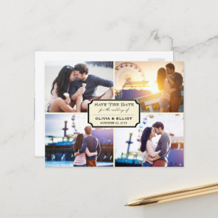 Vintages klassisches Buchzeichen Vier Foto Save th Ankündigungspostkarte