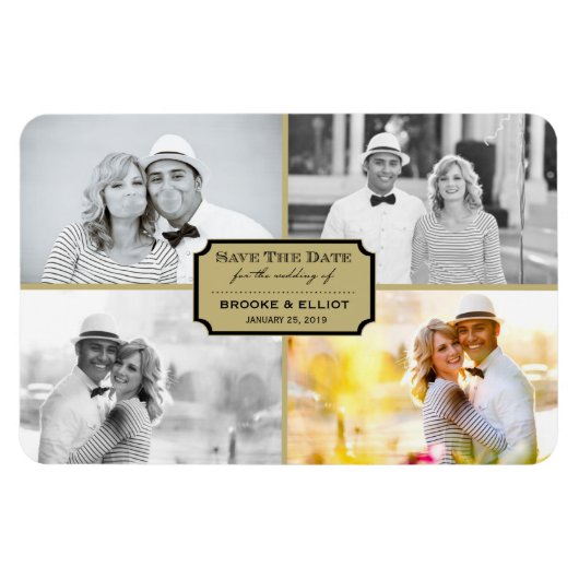 Vintages klassisches Buchzeichen Vier Foto Save th Magnet (Horizontal)