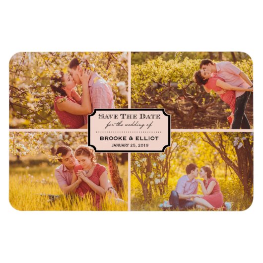Vintages klassisches Buchzeichen Vier Foto Save th Magnet (Horizontal)