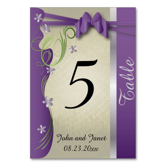 Vintages, klassisches Curvy-Design | Lila und grün Tischnummer (Vorderseite)