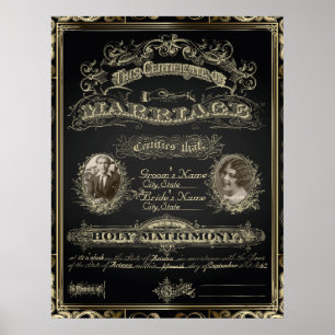 Vintages Klassisches Gatsby-Stilheiratszertifikat Poster