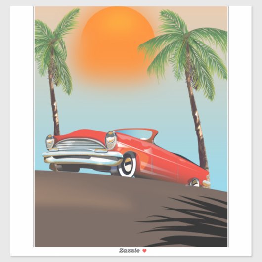 Vintages Klassisches Rotes Auto im Paradies Aufkleber (Blatt)