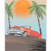 Vintages Klassisches Rotes Auto im Paradies Aufkleber (Vorderseite)
