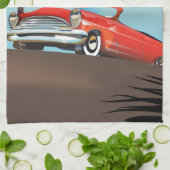 Vintages Klassisches Rotes Auto im Paradies Geschirrtuch (Gefaltet)