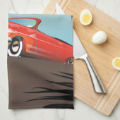 Vintages Klassisches Rotes Auto im Paradies Geschirrtuch (Viertel Falte)