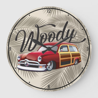 Vintages klassisches Woody Surf Wagon Beach Frisie Große Wanduhr