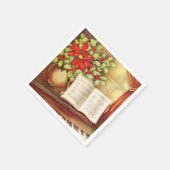 Vintages Klavier, Stille Nacht Pointsettia Weihnac Serviette (Ecke)