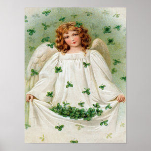 Vintages Kleeblatt Angel St Patrick's Day Card Poster