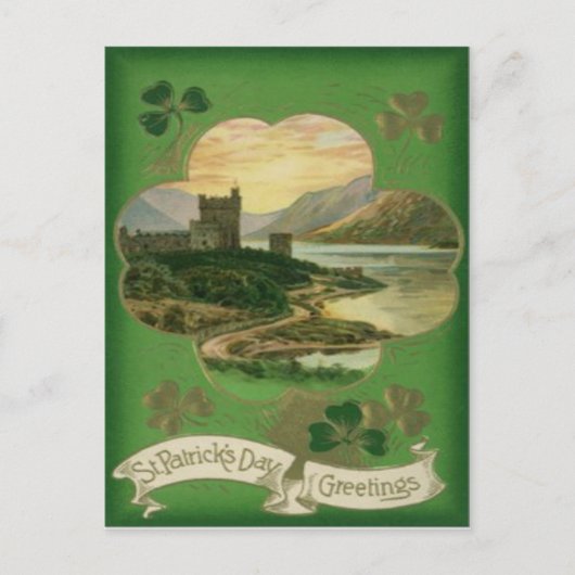Vintages Kleeblatt Burg St Patrick's Day Card Postkarte (Vorderseite)