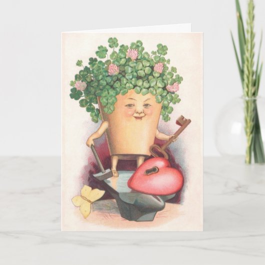 Vintages Kleeblatt-Herz und Schlüsselst patrick Karte (Vorderseite)